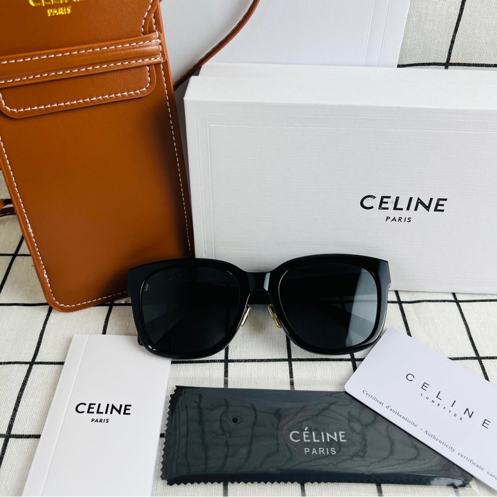 Authentic CELINE Acetate Black Sunglasses with Case & Papers